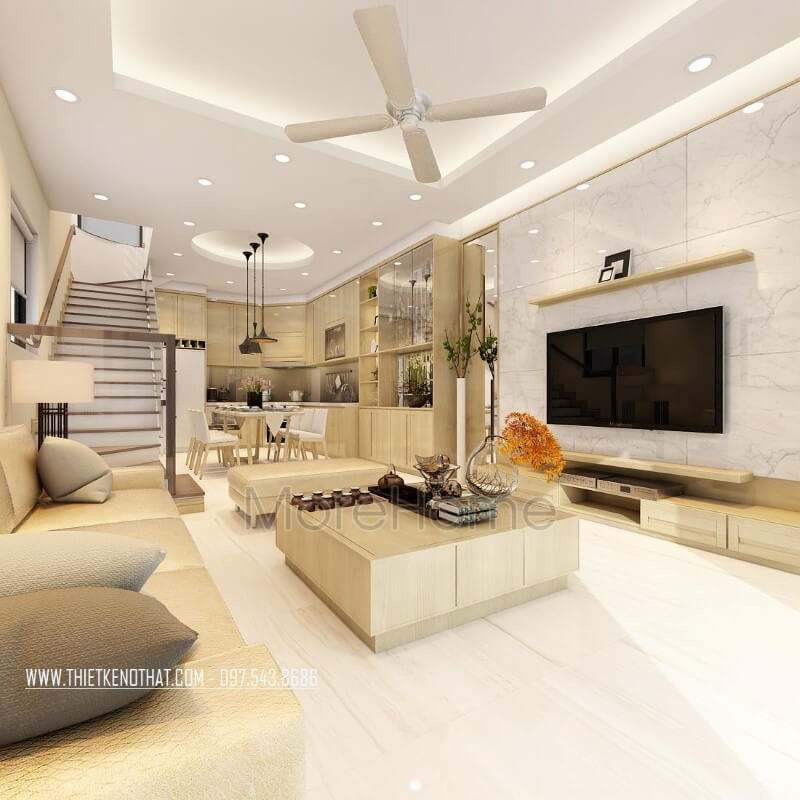 Nội thất phòng khách với tông màu pastel nhẹ nhàng từ gỗ tạo cảm giác dễ chịu và sự tinh tế trong không gian phòng được thoáng rộng hơn. Gợi ý các mẫu thiết kế phòng khách ưa chuộng nhất hiện nay