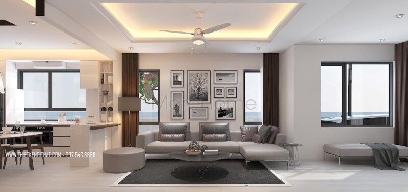 Ấn tượng với vẻ đẹp sang trọng mà tiện nghi của phòng khách biệt thự, nhà phố từ bộ sofa da hiện đại màu xám tinh tế Thiết kế phòng khách biệt thự