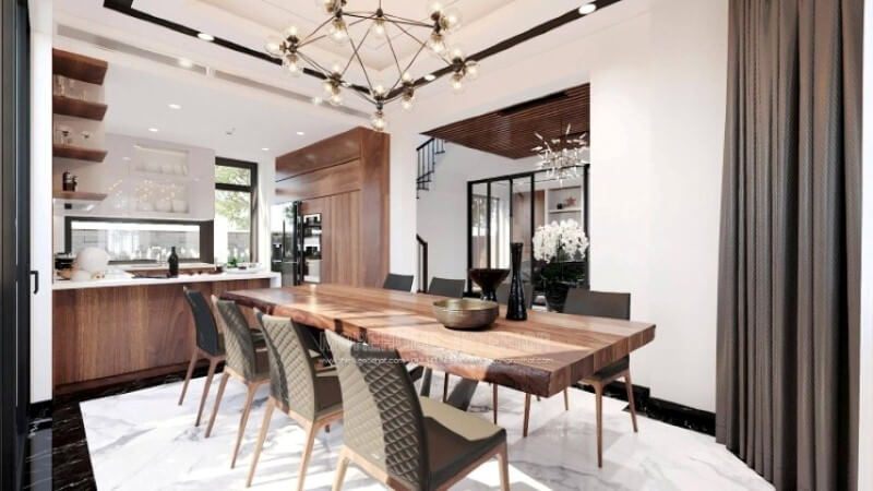 Mẫu tủ bếp đẹp hình chữ U với thiết kế bàn đảo liền mạch sẽ là một gợi ý tuyệt vời cho mẫu phòng bếp vuông vắn mà không cần bỏ ra quá nhiều diện tích.