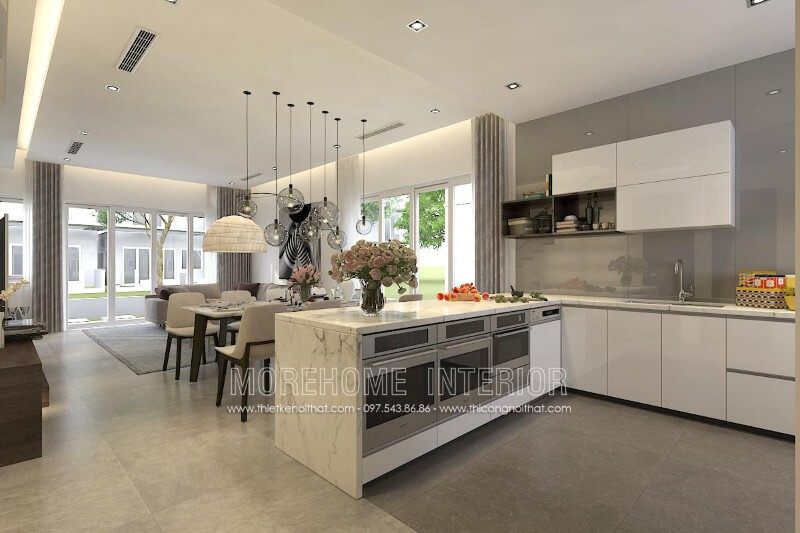 .
Tủ bếp hiện đại được thiết kế liền kề với khu vực sinh hoạt chung sẽ giúp gia chủ có một không gian sống đầy đủ tiện nghi hơn.